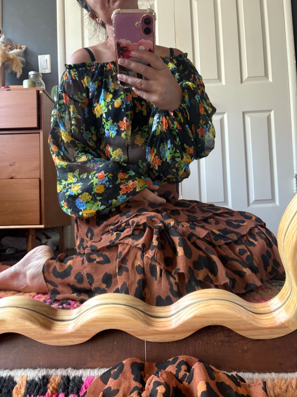 Caroline Constas Black Floral Off-Shoulder Blouse